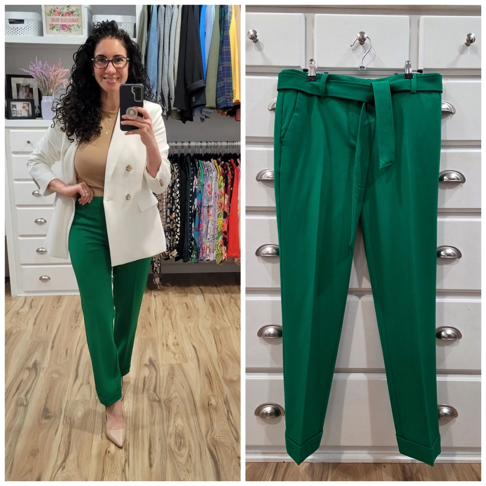 LOFT Emerald Green Tie-Waist Tailored Trousers - Women